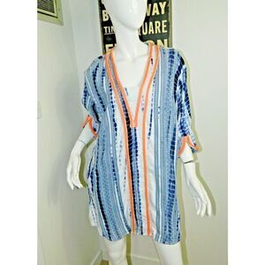 Solito Dress Coverup Beach Women’s‎ Size Small Blue White Tie Dye Embroidered